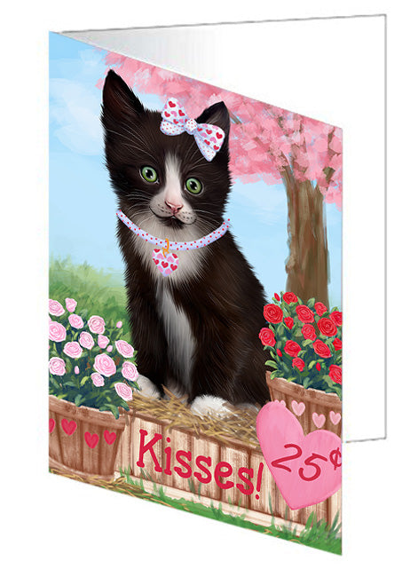 Rosie 25 Cent Kisses Tuxedo Cat Handmade Artwork Assorted Pets Greeting Cards and Note Cards with Envelopes for All Occasions and Holiday Seasons GCD73274
