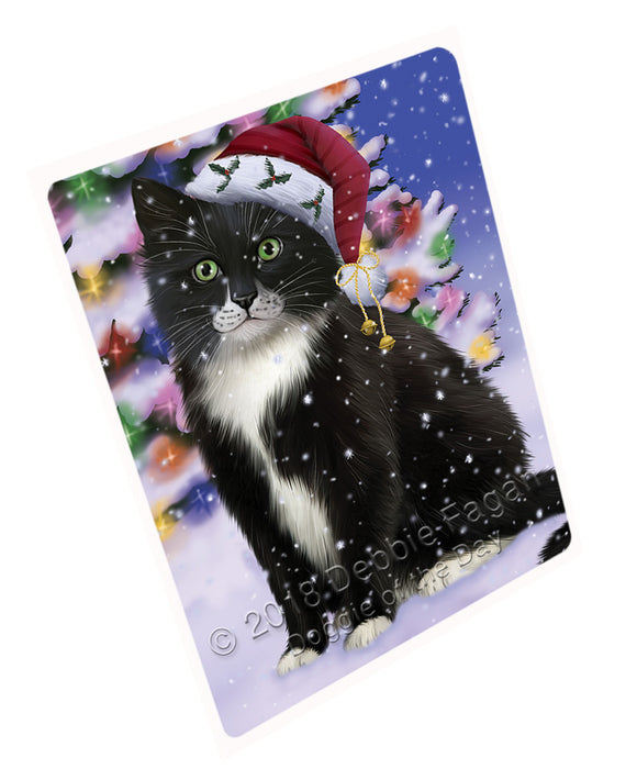 Winterland Wonderland Tuxedo Cat In Christmas Holiday Scenic Background Large Refrigerator / Dishwasher Magnet RMAG83586