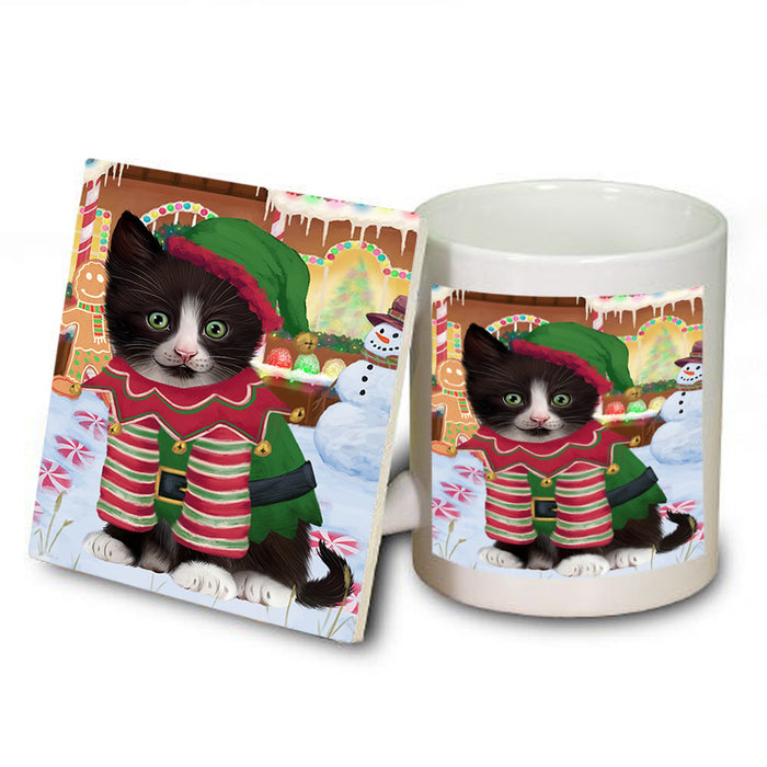 Christmas Gingerbread House Candyfest Tuxedo Cat Mug and Coaster Set MUC56572