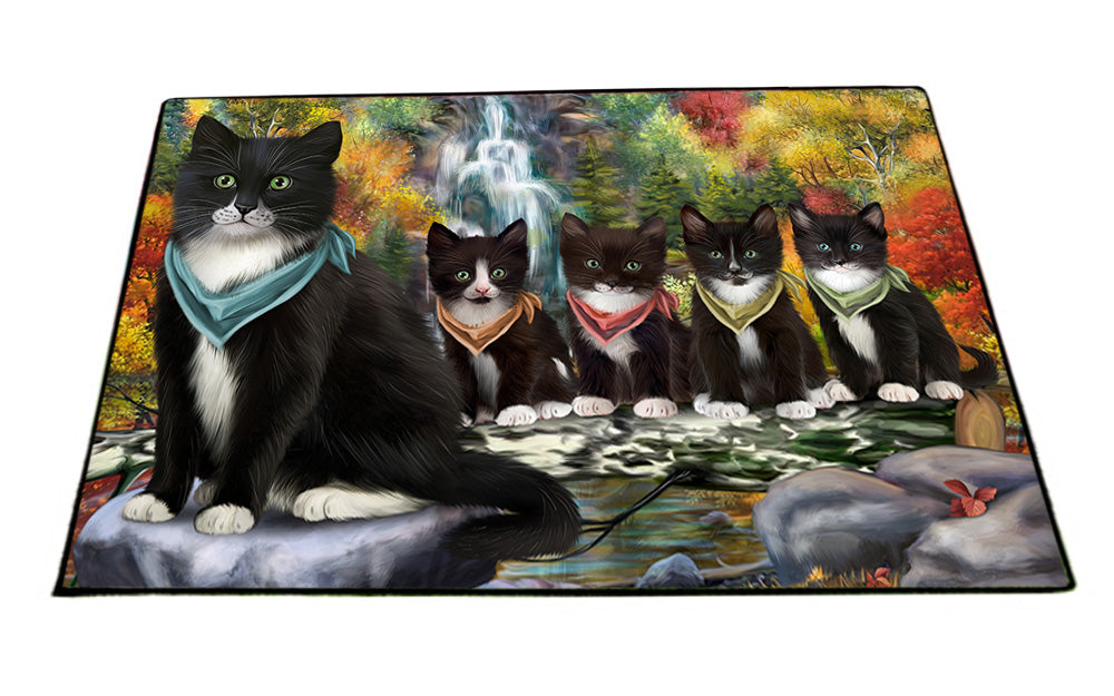 Scenic Waterfall Tuxedo Cats Floormat FLMS51408