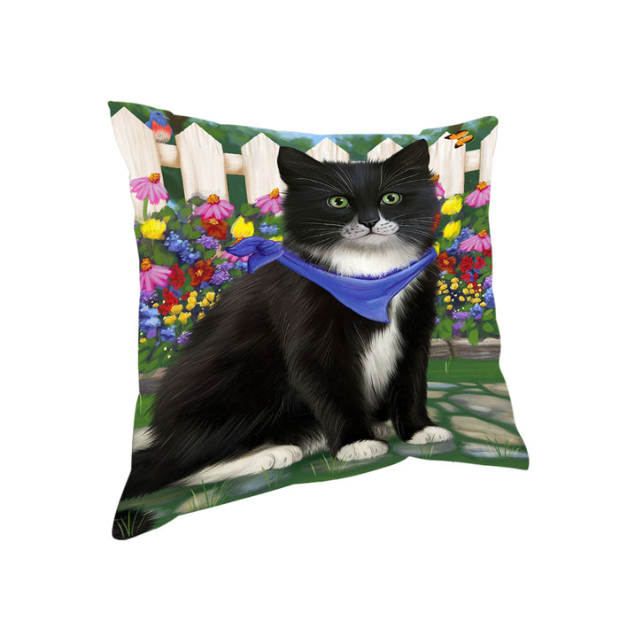 Spring Floral Tuxedo Cat Pillow PIL65276