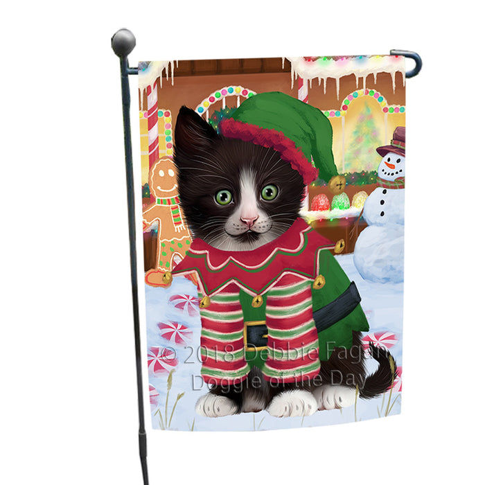 Christmas Gingerbread House Candyfest Tuxedo Cat Garden Flag GFLG57208