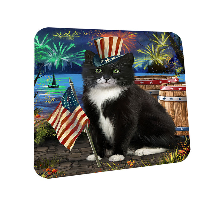 4th of July Independence Day Firework Tuxedo Cat Coasters Set of 4 CST54059