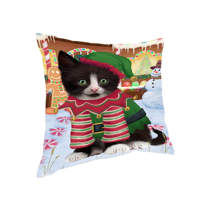 Christmas Gingerbread House Candyfest Tuxedo Cat Pillow PIL80612