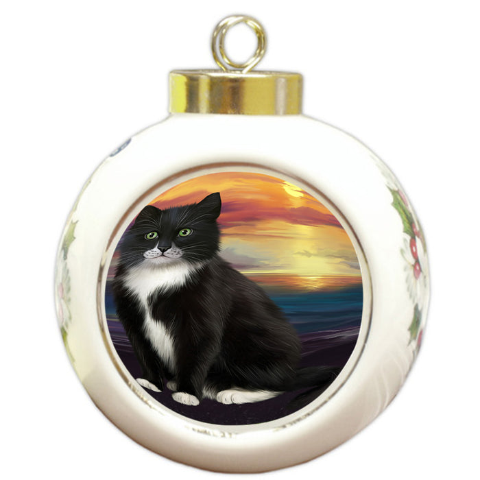 Tuxedo Cat Round Ball Christmas Ornament RBPOR51786