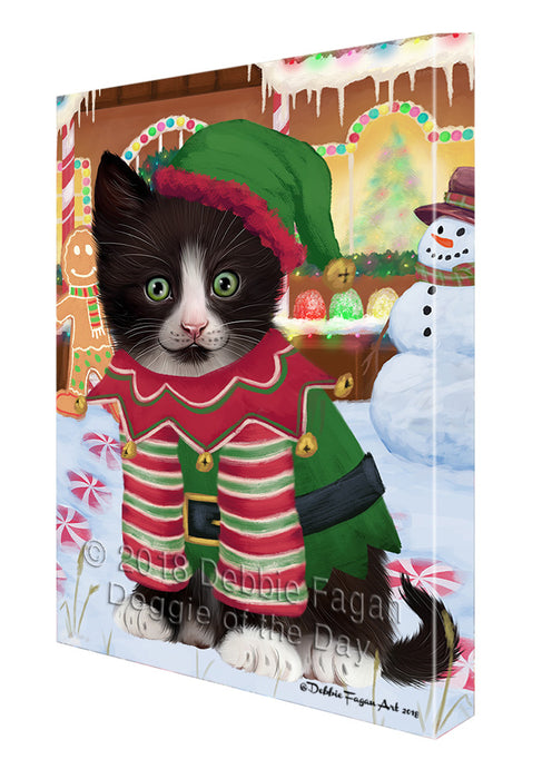 Christmas Gingerbread House Candyfest Tuxedo Cat Canvas Print Wall Art Décor CVS131444