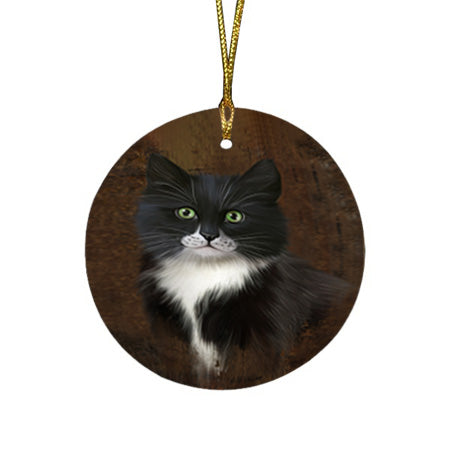 Rustic Tuxedo Cat Round Flat Christmas Ornament RFPOR54487