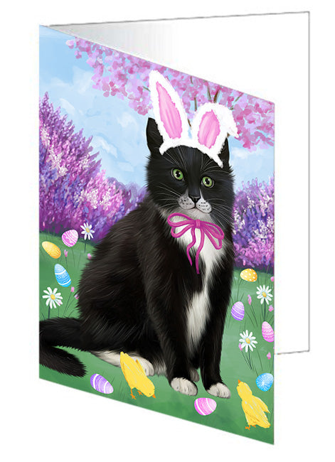 Easter Holiday Tuxedo Cat Handmade Artwork Assorted Pets Greeting Cards and Note Cards with Envelopes for All Occasions and Holiday Seasons GCD76358