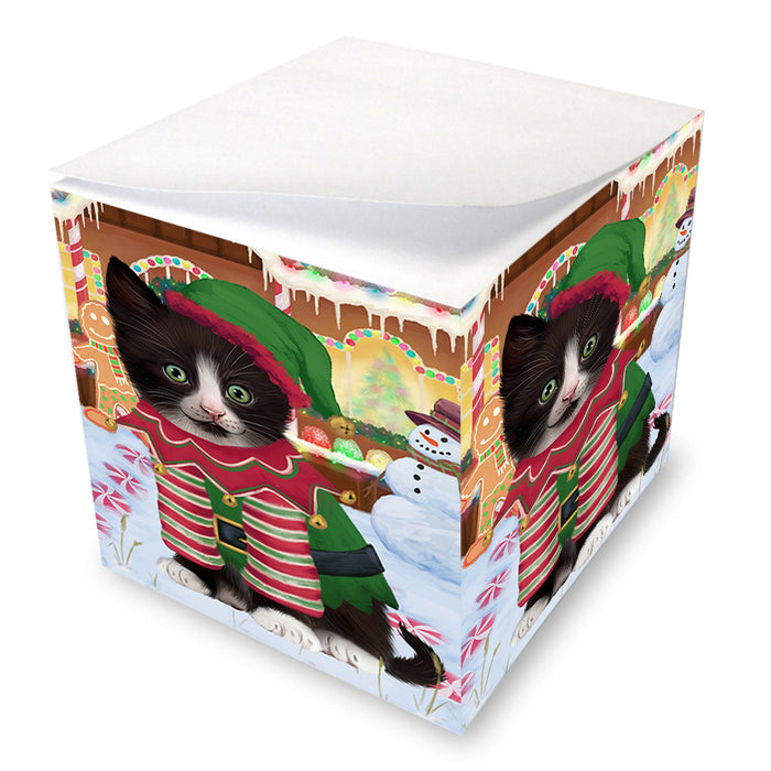 Christmas Gingerbread House Candyfest Tuxedo Cat Note Cube NOC54652
