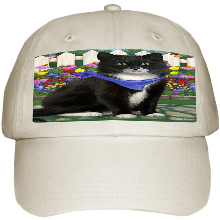 Spring Floral Tuxedo Cat Ball Hat Cap HAT60573