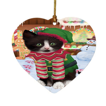 Christmas Gingerbread House Candyfest Tuxedo Cat Heart Christmas Ornament HPOR56936