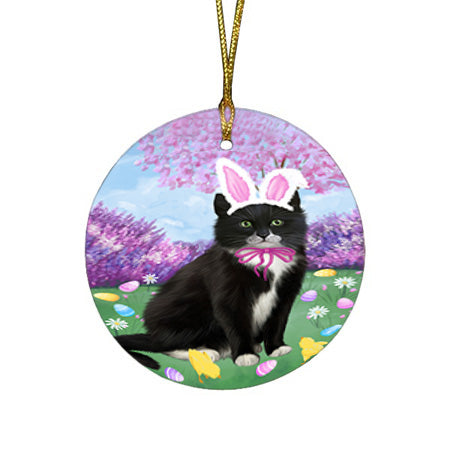 Easter Holiday Tuxedo Cat Round Flat Christmas Ornament RFPOR57349