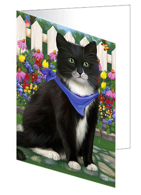 Spring Floral Tuxedo Cat Handmade Artwork Assorted Pets Greeting Cards and Note Cards with Envelopes for All Occasions and Holiday Seasons GCD60869