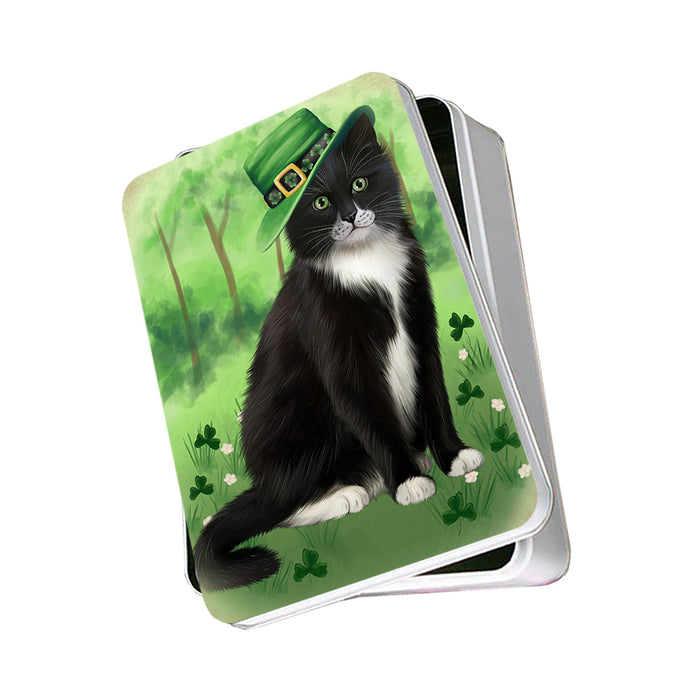 St. Patricks Day Irish Portrait Tuxedo Cat Photo Storage Tin PITN56995
