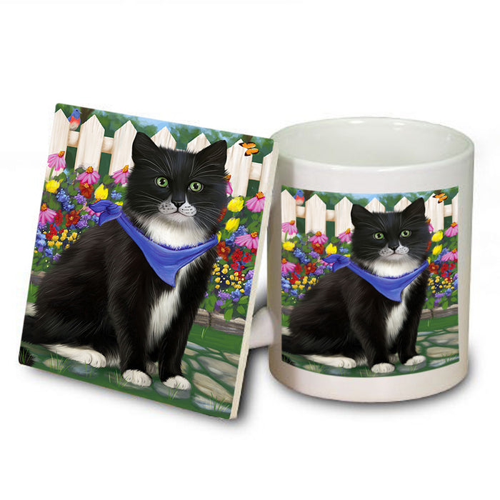 Spring Floral Tuxedo Cat Mug and Coaster Set MUC52220