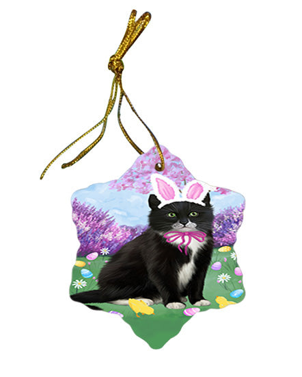 Easter Holiday Tuxedo Cat Star Porcelain Ornament SPOR57349