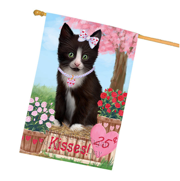 Rosie 25 Cent Kisses Tuxedo Cat House Flag FLG56937