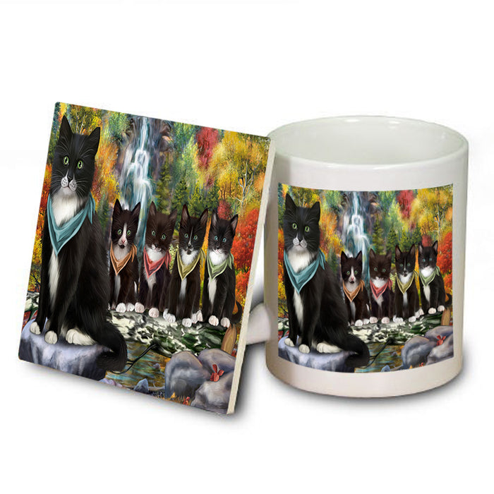 Scenic Waterfall Tuxedo Cats Mug and Coaster Set MUC51966