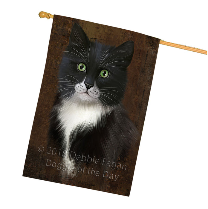 Rustic Tuxedo Cat House Flag FLG54694