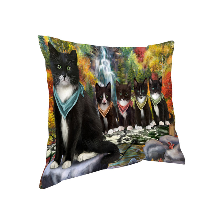 Scenic Waterfall Tuxedo Cats Pillow PIL64260