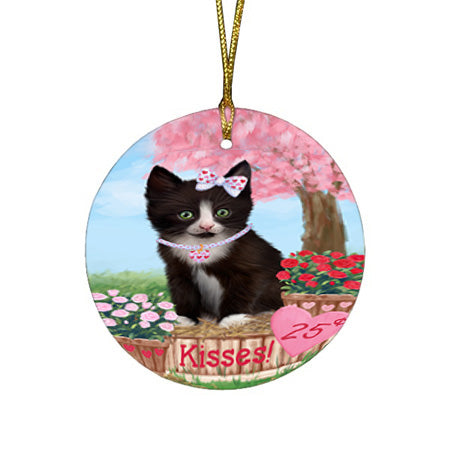 Rosie 25 Cent Kisses Tuxedo Cat Round Flat Christmas Ornament RFPOR56609