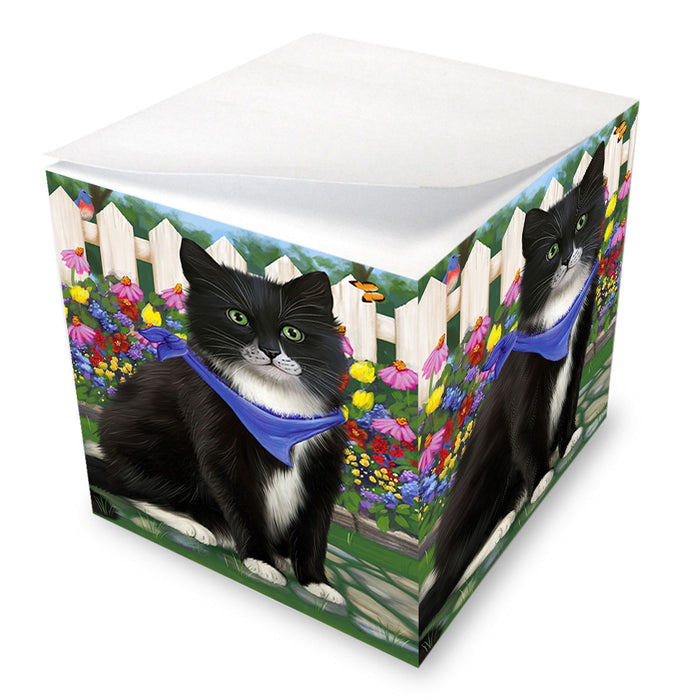 Spring Floral Tuxedo Cat Note Cube NOC52228