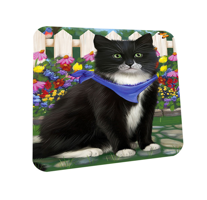 Spring Floral Tuxedo Cat Coasters Set of 4 CST52239