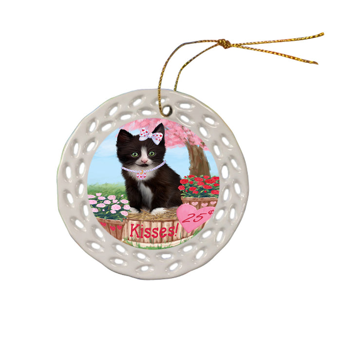 Rosie 25 Cent Kisses Tuxedo Cat Ceramic Doily Ornament DPOR56609