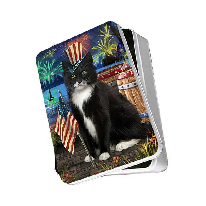 4th of July Independence Day Firework Tuxedo Cat Photo Storage Tin PITN54044