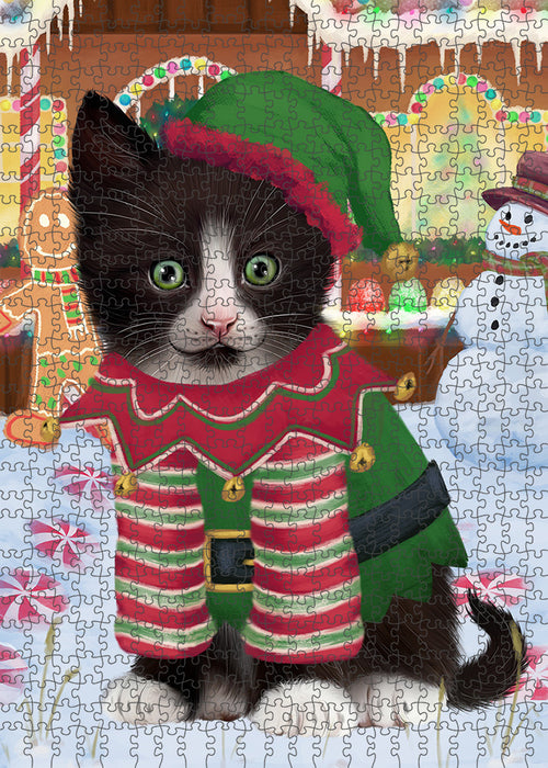 Christmas Gingerbread House Candyfest Tuxedo Cat Puzzle with Photo Tin PUZL94520