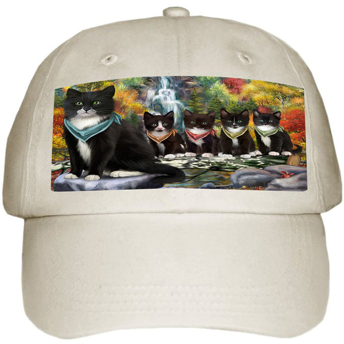 Scenic Waterfall Tuxedo Cats Ball Hat Cap HAT59655