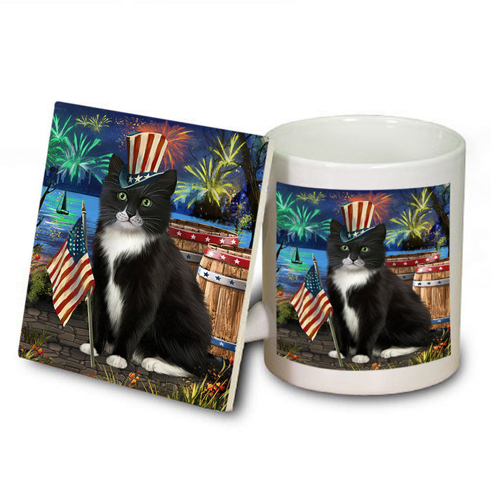 4th of July Independence Day Firework Tuxedo Cat Mug and Coaster Set MUC54093