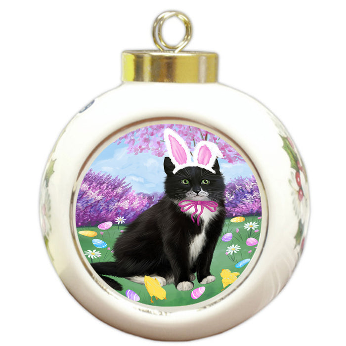 Easter Holiday Tuxedo Cat Round Ball Christmas Ornament RBPOR57349