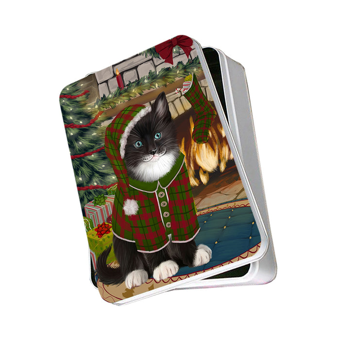 The Stocking was Hung Tuxedo Cat Photo Storage Tin PITN55585