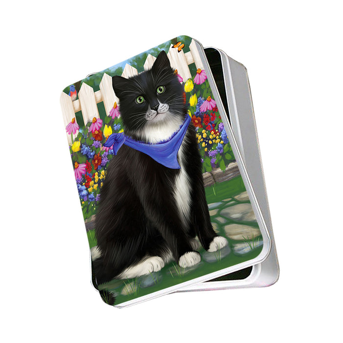 Spring Floral Tuxedo Cat Photo Storage Tin PITN52280