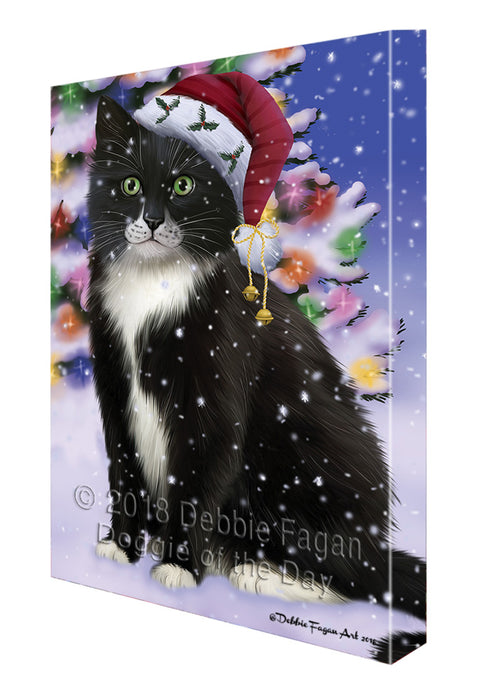 Winterland Wonderland Tuxedo Cat In Christmas Holiday Scenic Background Canvas Print Wall Art Décor CVS101906