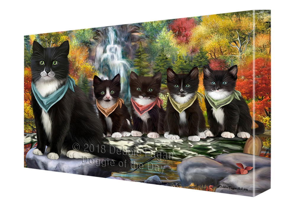 Scenic Waterfall Tuxedo Cats Canvas Print Wall Art Décor CVS85031