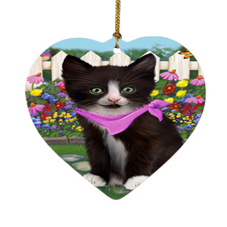 Spring Floral Tuxedo Cat Heart Christmas Ornament HPOR52281