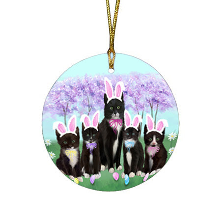 Easter Holiday Tuxedo Cats Round Flat Christmas Ornament RFPOR57350