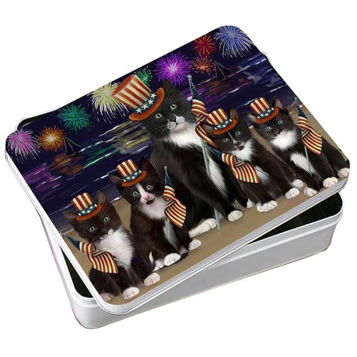 4th of July Independence Day Firework Tuxedo Cats Photo Storage Tin PITN52464
