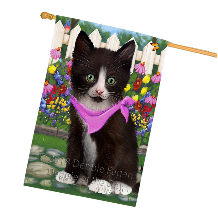Spring Floral Tuxedo Cat House Flag FLG52362