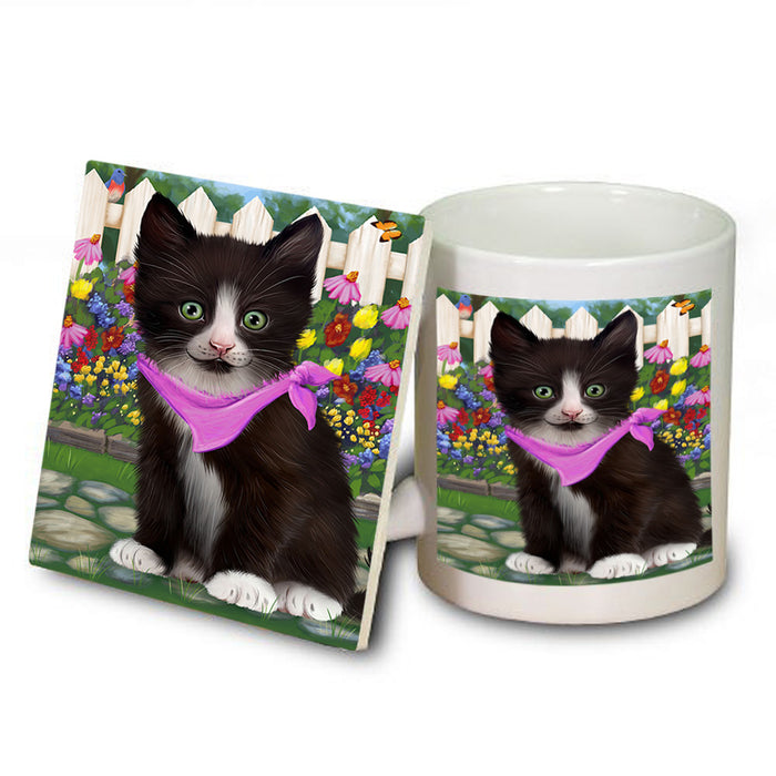 Spring Floral Tuxedo Cat Mug and Coaster Set MUC52221