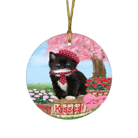 Rosie 25 Cent Kisses Tuxedo Cat Round Flat Christmas Ornament RFPOR56610