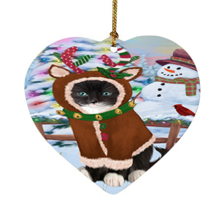Christmas Gingerbread House Candyfest Tuxedo Cat Heart Christmas Ornament HPOR56937