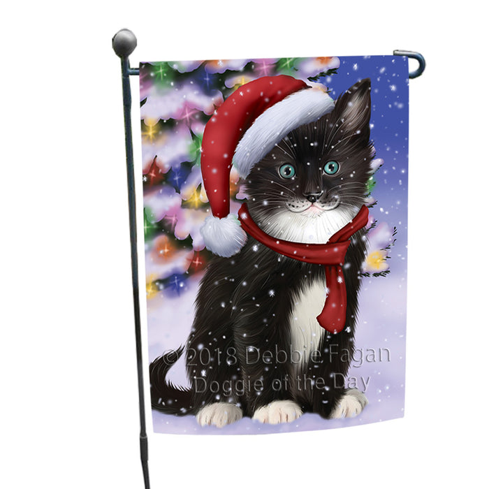 Winterland Wonderland Tuxedo Cat In Christmas Holiday Scenic Background Garden Flag GFLG53847