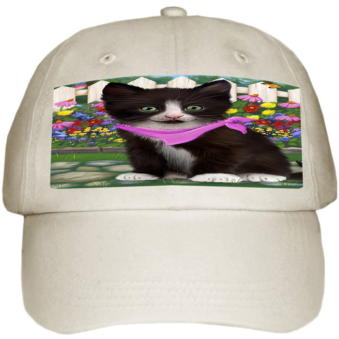 Spring Floral Tuxedo Cat Ball Hat Cap HAT60576