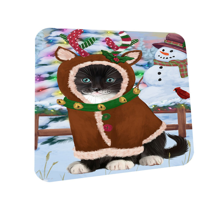 Christmas Gingerbread House Candyfest Tuxedo Cat Coasters Set of 4 CST56539