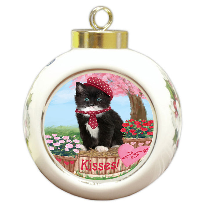 Rosie 25 Cent Kisses Tuxedo Cat Round Ball Christmas Ornament RBPOR56610