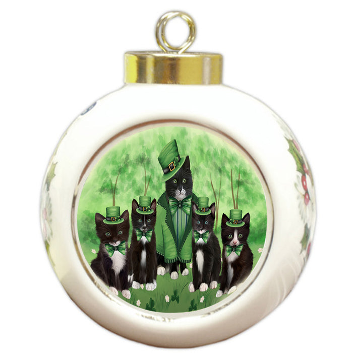 St. Patricks Day Irish Portrait Tuxedo Cats Round Ball Christmas Ornament RBPOR58180