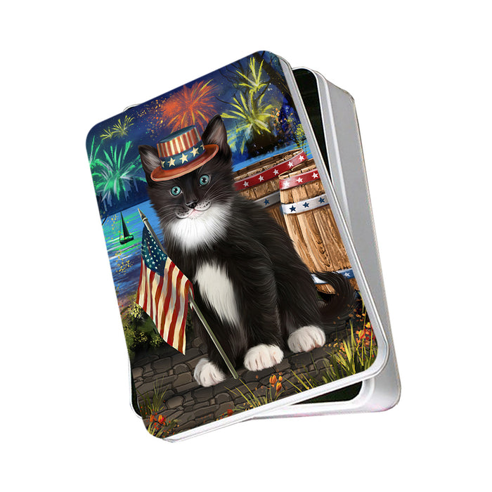 4th of July Independence Day Firework Tuxedo Cat Photo Storage Tin PITN54045